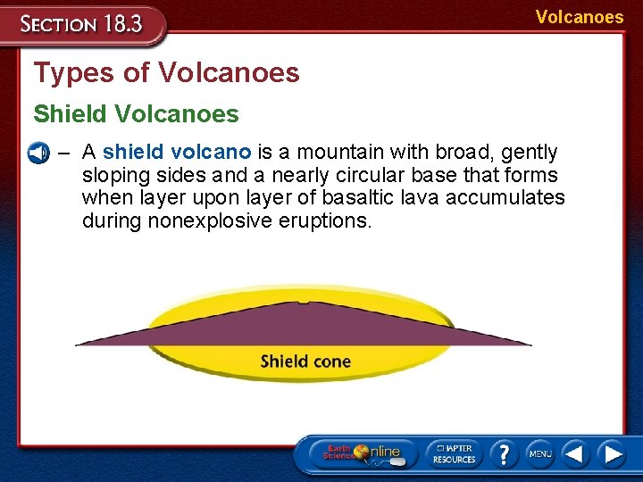 Volcanoes Types of Volcanoes Shield Volcanoes – A shield volcano is a mountain with