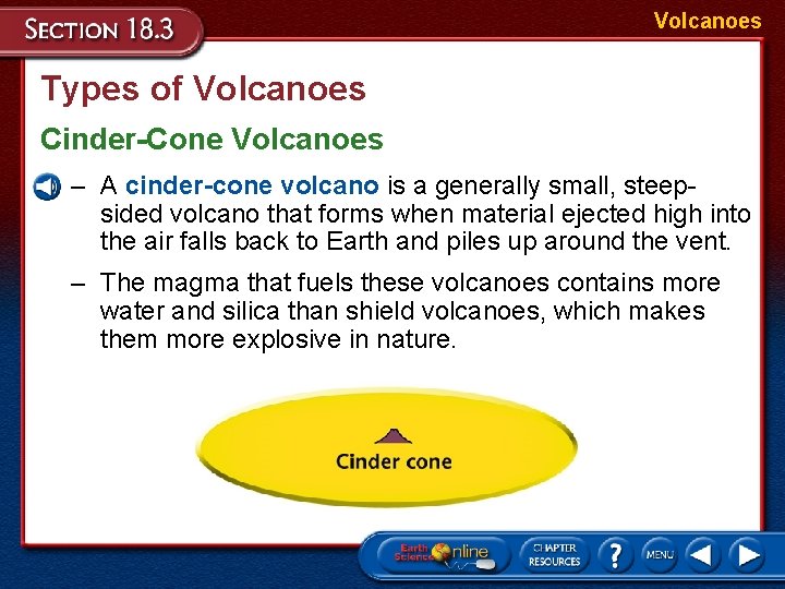 Volcanoes Types of Volcanoes Cinder-Cone Volcanoes – A cinder-cone volcano is a generally small,