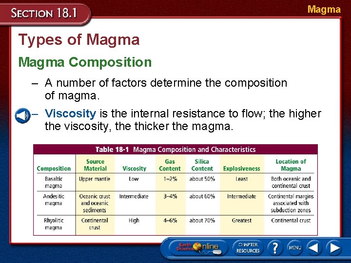 Magma Types of Magma Composition – A number of factors determine the composition of