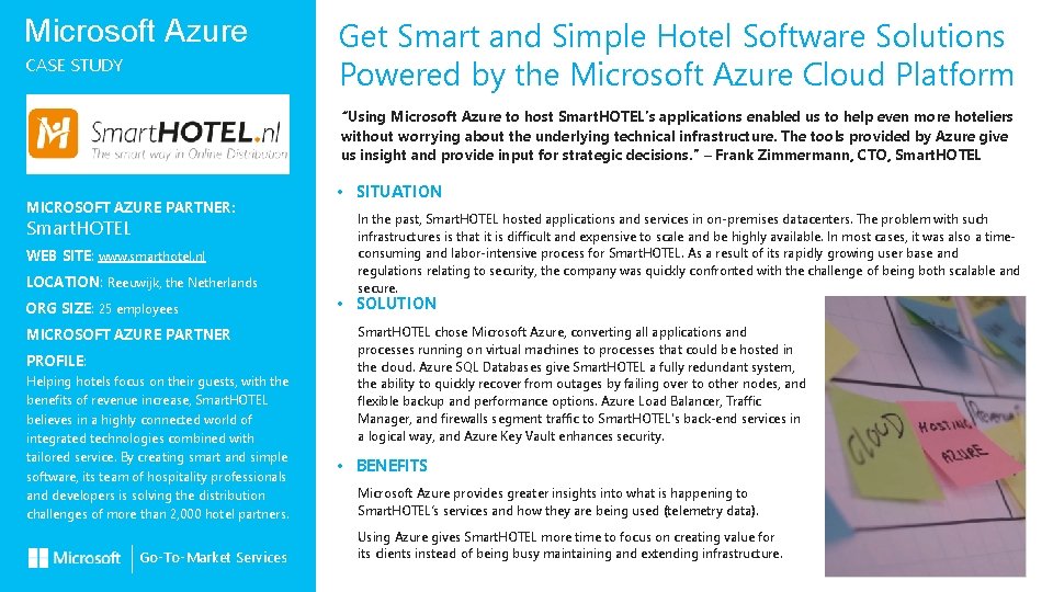 Microsoft Azure CASE STUDY Get Smart and Simple Hotel Software Solutions Powered by the