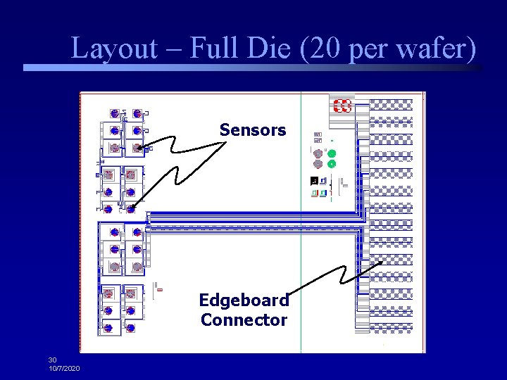 Layout – Full Die (20 per wafer) Sensors Edgeboard Connector 30 10/7/2020 