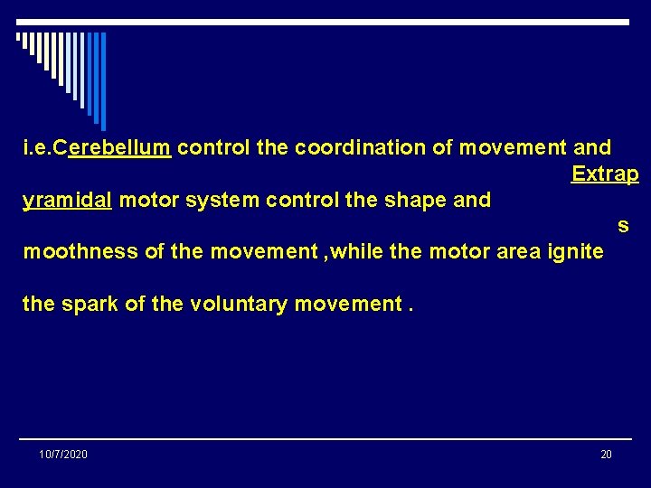 i. e. Cerebellum control the coordination of movement and Extrap yramidal motor system control