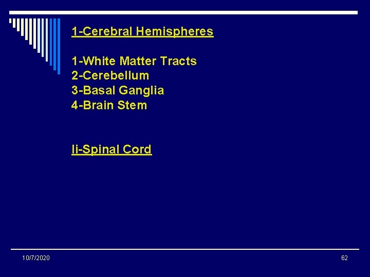 1 -Cerebral Hemispheres 1 -White Matter Tracts 2 -Cerebellum 3 -Basal Ganglia 4 -Brain