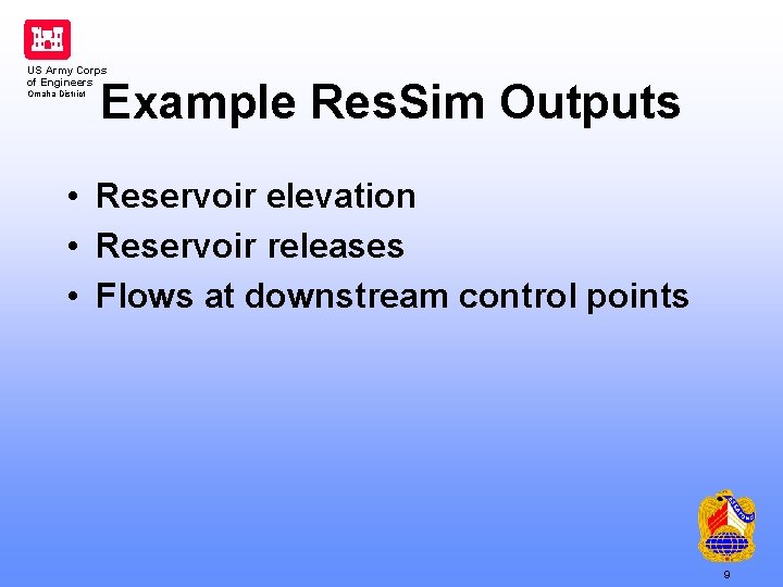 US Army Corps of Engineers Omaha District Example Res. Sim Outputs • Reservoir elevation