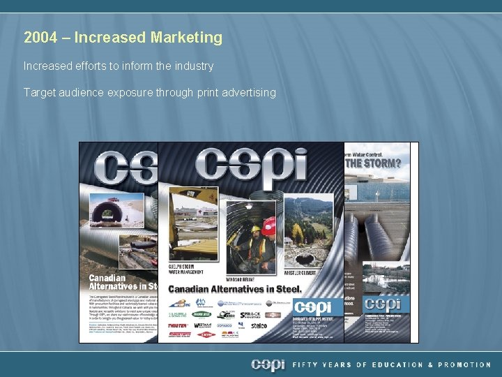 2004 – Increased Marketing Increased efforts to inform the industry Target audience exposure through