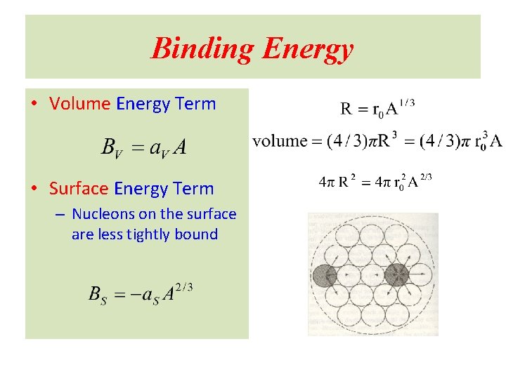 Binding Energy • Volume Energy Term • Surface Energy Term – Nucleons on the