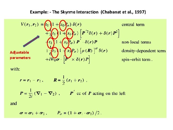 Example: - The Skyrme Interaction (Chabanat et al. , 1997) Adjustable parameters 