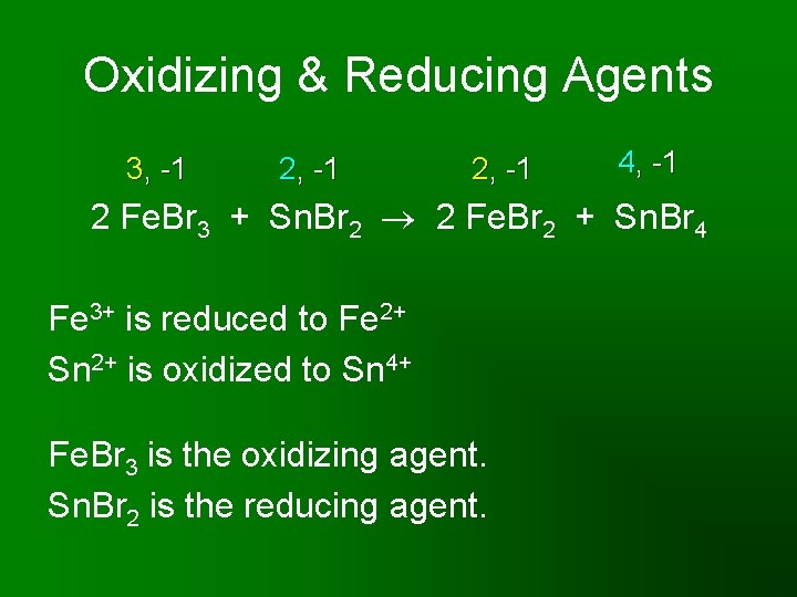 Oxidizing & Reducing Agents 3, -1 2, -1 4, -1 2 Fe. Br 3