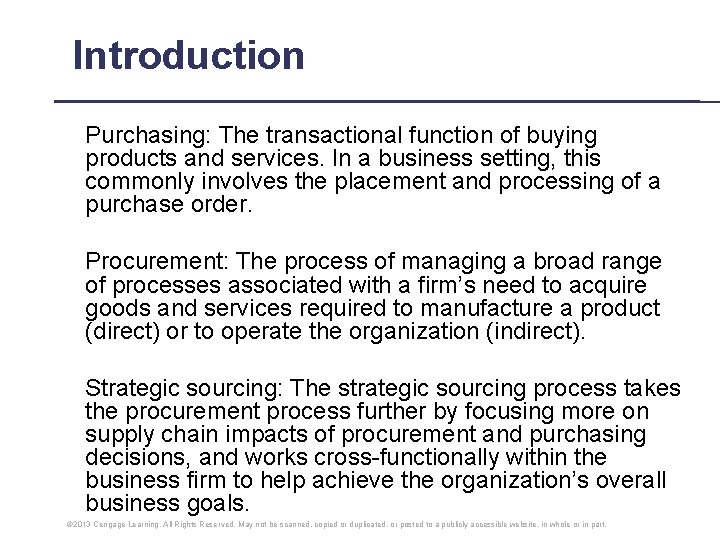 Introduction Purchasing: The transactional function of buying products and services. In a business setting, Introduction Purchasing: The transactional function of buying products and services. In a business setting,