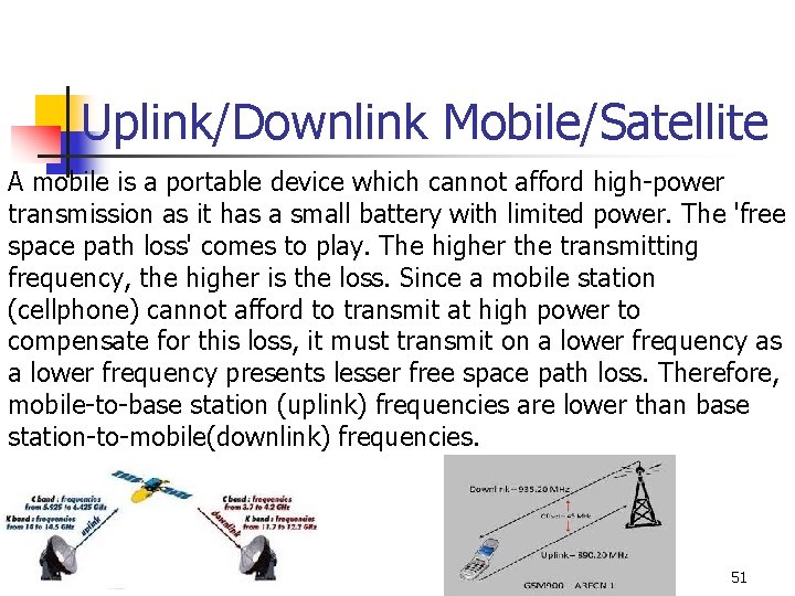 Uplink/Downlink Mobile/Satellite A mobile is a portable device which cannot afford high-power transmission as