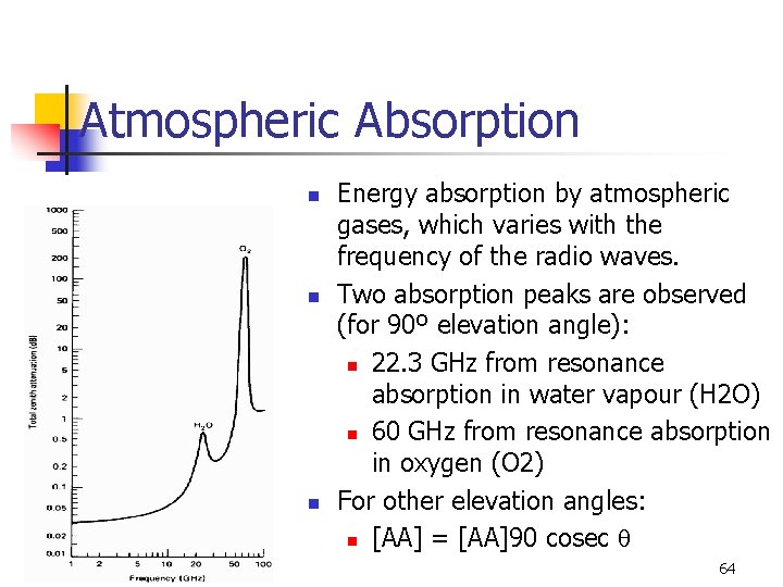 Atmospheric Absorption n Energy absorption by atmospheric gases, which varies with the frequency of