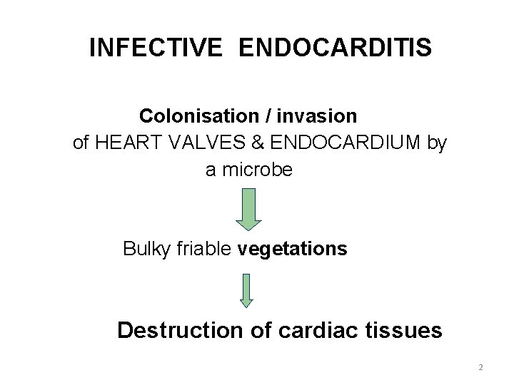 INFECTIVE ENDOCARDITIS Colonisation / invasion of HEART VALVES & ENDOCARDIUM by a microbe Bulky