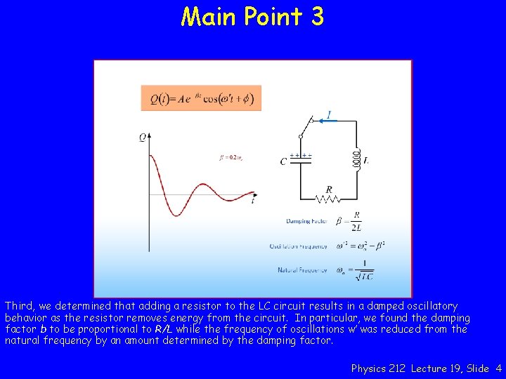 Main Point 3 Third, we determined that adding a resistor to the LC circuit