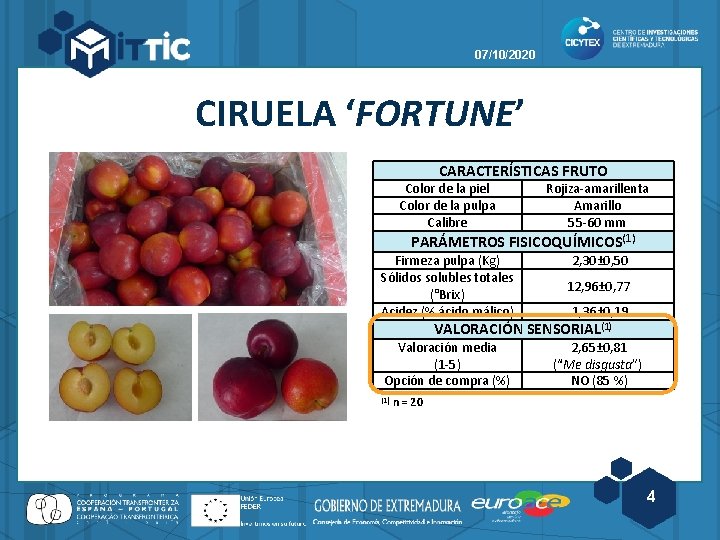 07/10/2020 CIRUELA ‘FORTUNE’ CARACTERÍSTICAS FRUTO Color de la piel Color de la pulpa Calibre