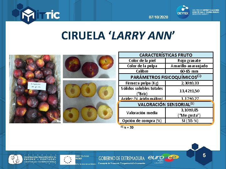 07/10/2020 CIRUELA ‘LARRY ANN’ CARACTERÍSTICAS FRUTO Color de la piel Color de la pulpa