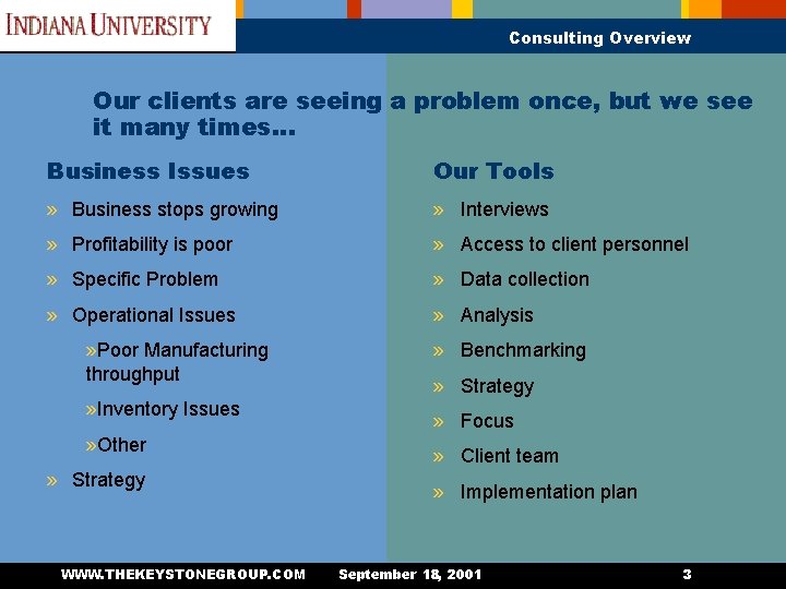 Consulting Overview Our clients are seeing a problem once, but we see it many