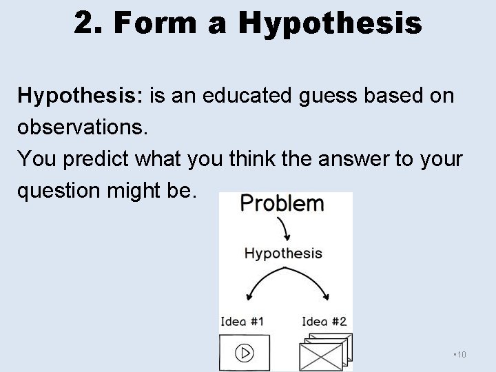 2. Form a Hypothesis: is an educated guess based on observations. You predict what