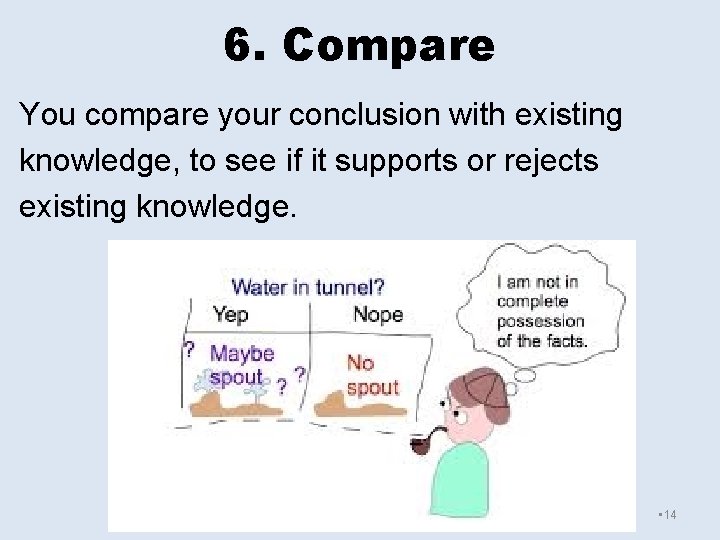 6. Compare You compare your conclusion with existing knowledge, to see if it supports