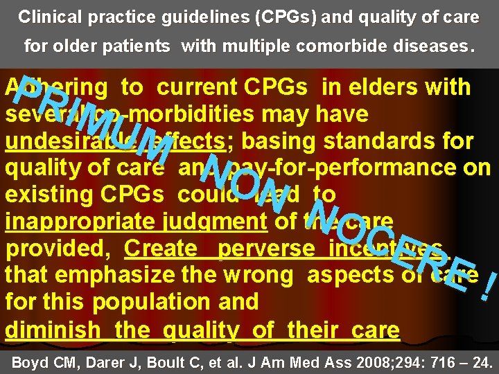Clinical practice guidelines (CPGs) and quality of care for older patients with multiple comorbide