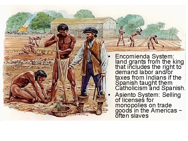  • Encomienda System: land grants from the king that includes the right to