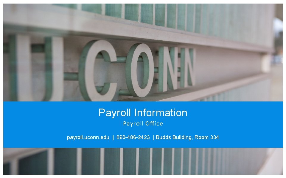 Payroll Information Payroll Office payroll. uconn. edu | 860 -486 -2423 | Budds Building,