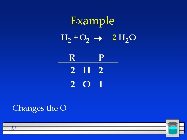 Example H 2 + O 2 R P 2 H 2 2 O 1