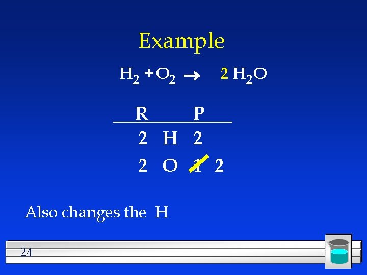Example H 2 + O 2 2 H 2 O R P 2 H