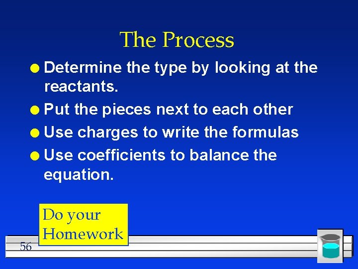 The Process Determine the type by looking at the reactants. l Put the pieces