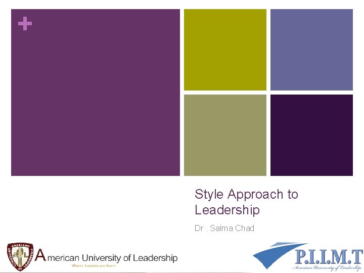 + Style Approach to Leadership Dr. Salma Chad 