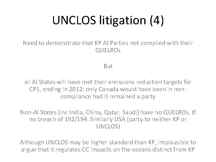 UNCLOS litigation (4) Need to demonstrate that KP AI Parties not complied with their