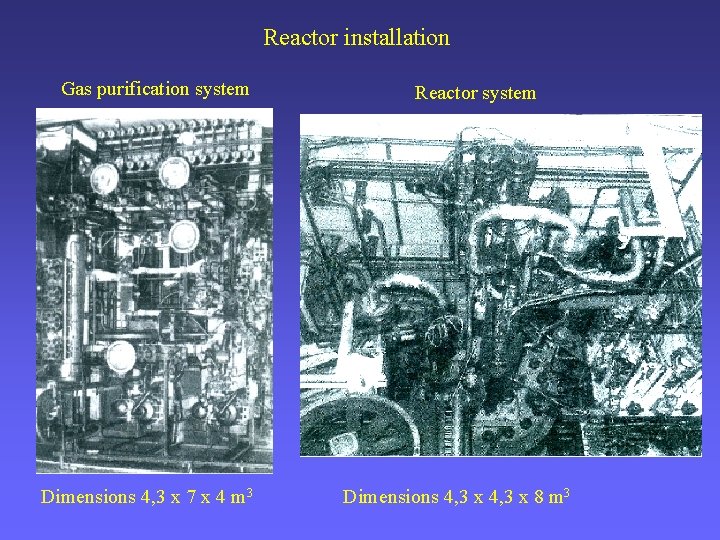 Reactor installation Gas purification system Dimensions 4, 3 x 7 x 4 m 3