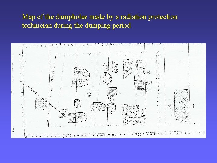 Map of the dumpholes made by a radiation protection technician during the dumping period