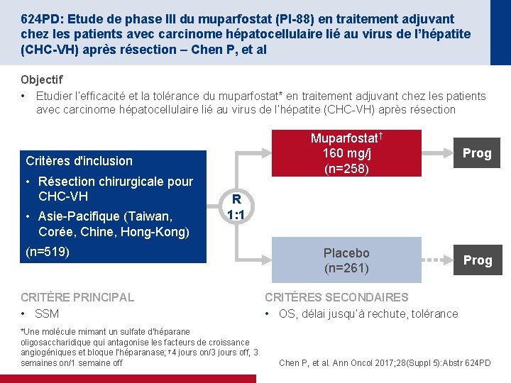 624 PD: Etude de phase III du muparfostat (PI-88) en traitement adjuvant chez les