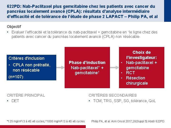 622 PD: Nab-Paclitaxel plus gemcitabine chez les patients avec cancer du pancréas localement avancé
