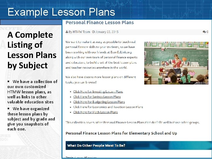 Example Lesson Plans A Complete Listing of Lesson Plans by Subject § We have