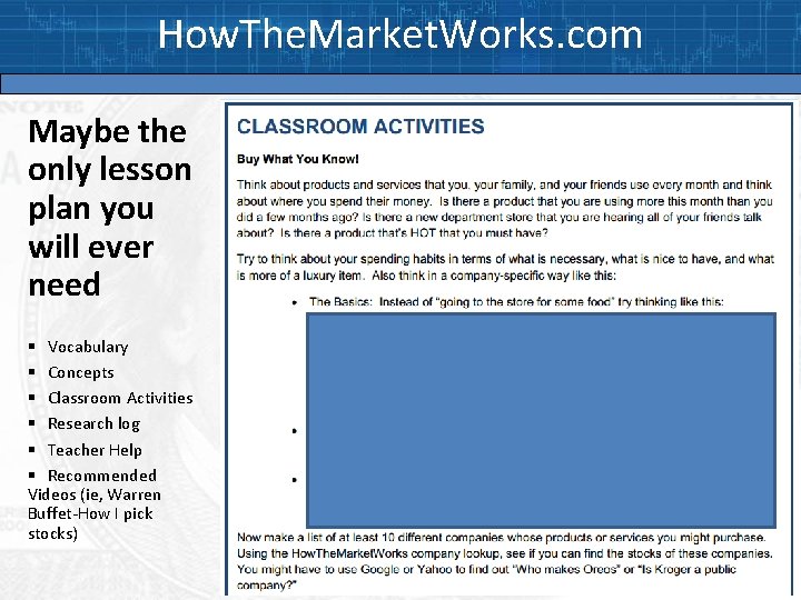 How. The. Market. Works. com Maybe the only lesson plan you will ever need