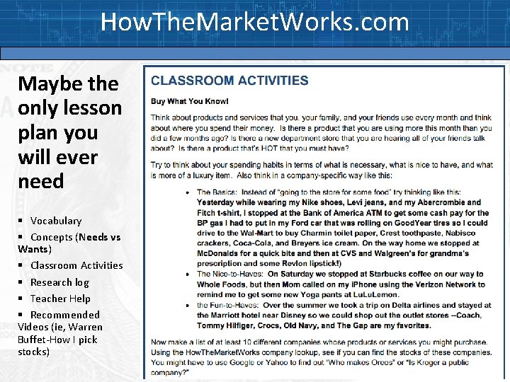 How. The. Market. Works. com Maybe the only lesson plan you will ever need