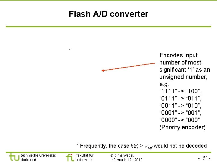 TU Dortmund Flash A/D converter * Encodes input number of most significant ‘ 1’