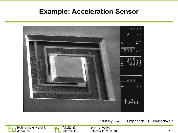 TU Dortmund Example: Acceleration Sensor Courtesy & ©: S. Bütgenbach, TU Braunschweig technische universität