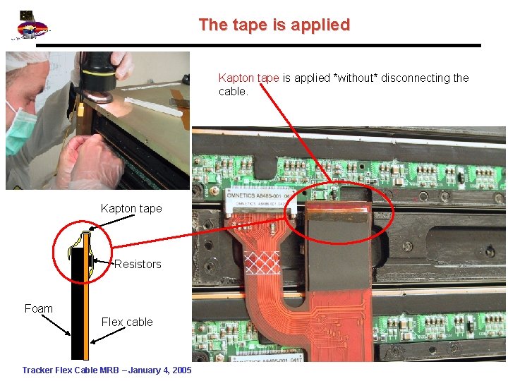 The tape is applied Kapton tape is applied *without* disconnecting the cable. Kapton tape