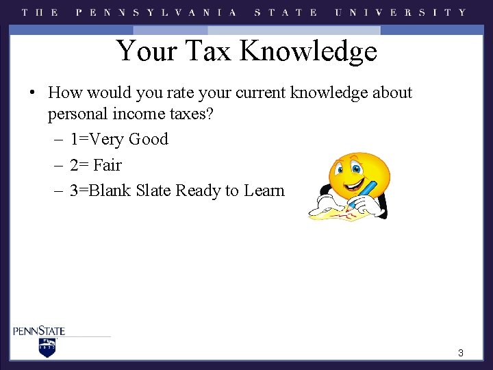 Your Tax Knowledge • How would you rate your current knowledge about personal income Your Tax Knowledge • How would you rate your current knowledge about personal income