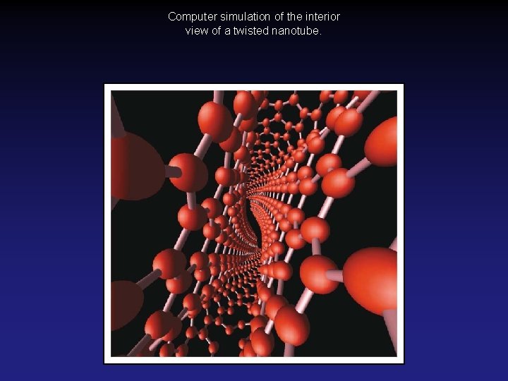 Computer simulation of the interior view of a twisted nanotube. Computer simulation of the interior view of a twisted nanotube.