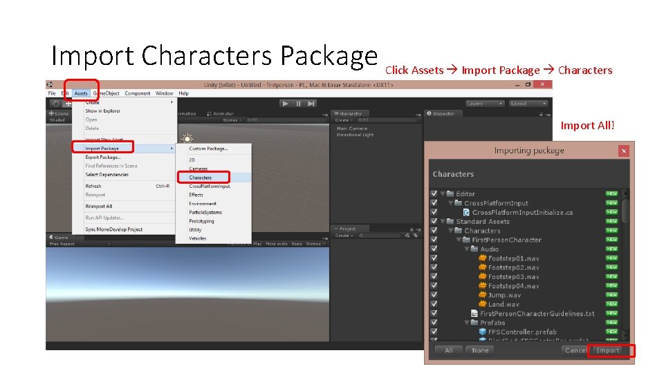 Import Characters Package Click Assets Import Package Characters Import All! 