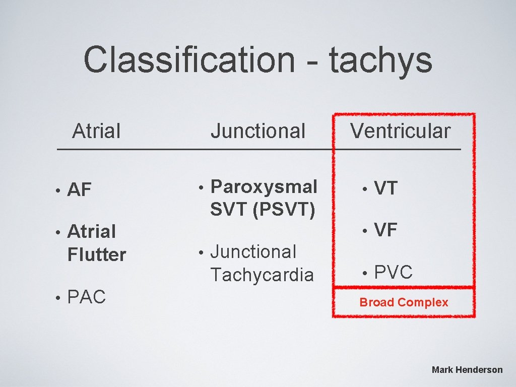 Classification - tachys Atrial • AF • Atrial Flutter • PAC Junctional • •