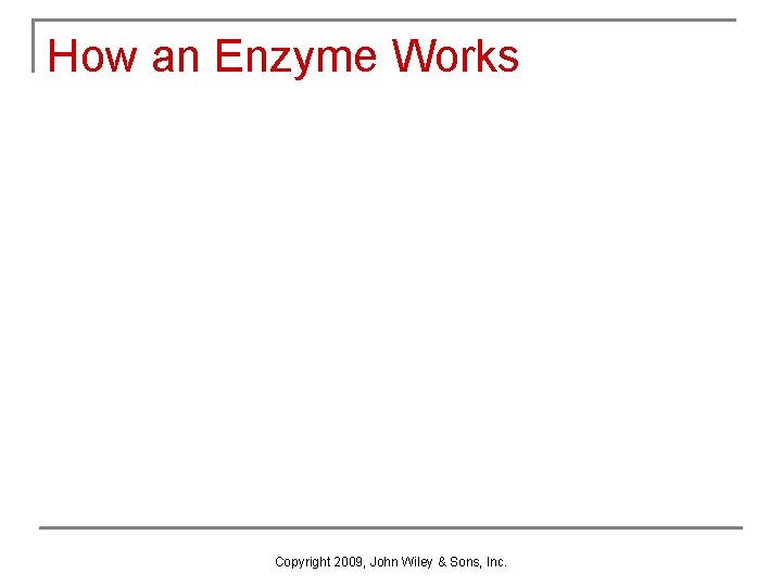 How an Enzyme Works Copyright 2009, John Wiley & Sons, Inc. 