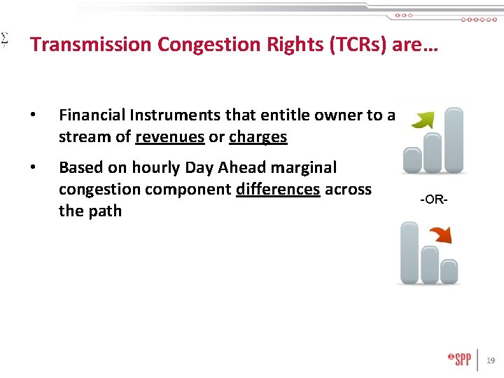 Transmission Congestion Rights (TCRs) are… • Financial Instruments that entitle owner to a stream