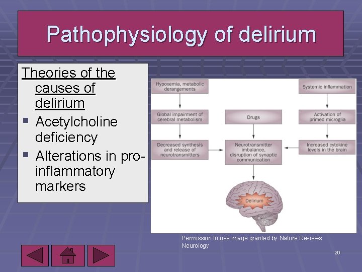 Pathophysiology of delirium Theories of the causes of delirium § Acetylcholine deficiency § Alterations