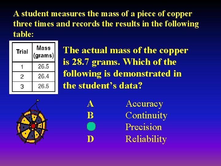 A student measures the mass of a piece of copper three times and records A student measures the mass of a piece of copper three times and records