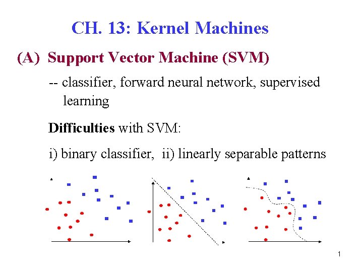 CH. 13: Kernel Machines (A) Support Vector Machine (SVM) -- classifier, forward neural network,