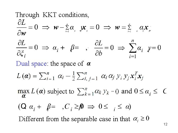 Through KKT conditions, Dual space: the space of subject to Different from the separable